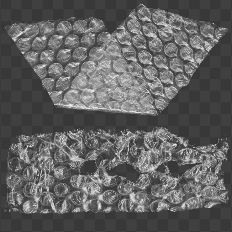 PSD collection of bubble wrap textures for background and packaging use on transparent background