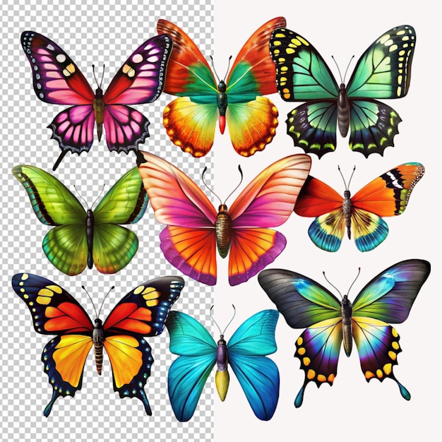 PSD collection of butter fly on transparent background