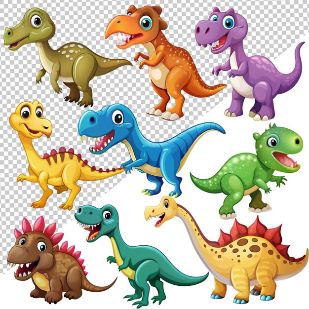 PSD collection of a cartoon dinosaur on transparent background