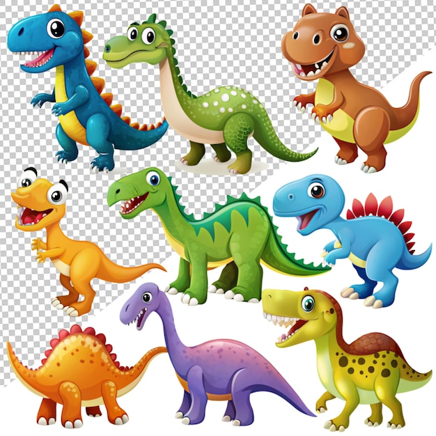 PSD collection of a cartoon dinosaur on transparent background