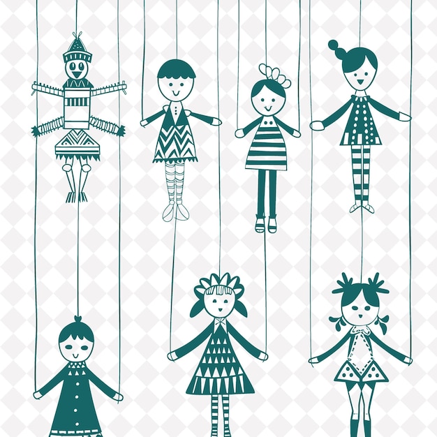 A collection of childrens drawings on a string