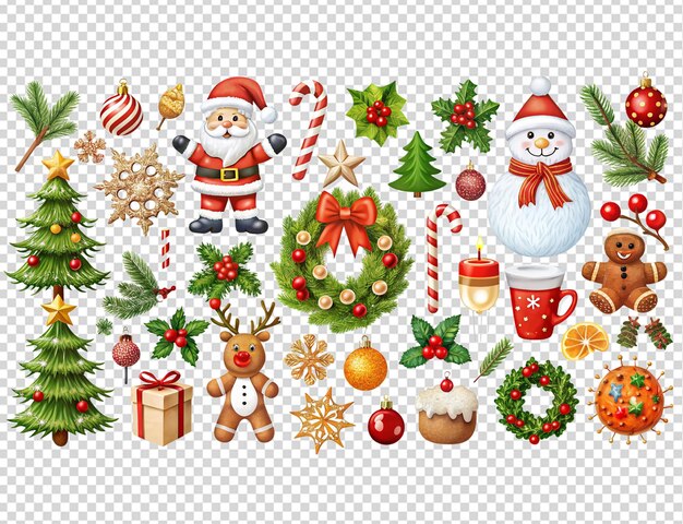 PSD a collection of christmas decorations including snowmen snowman and christmas tree elements set
