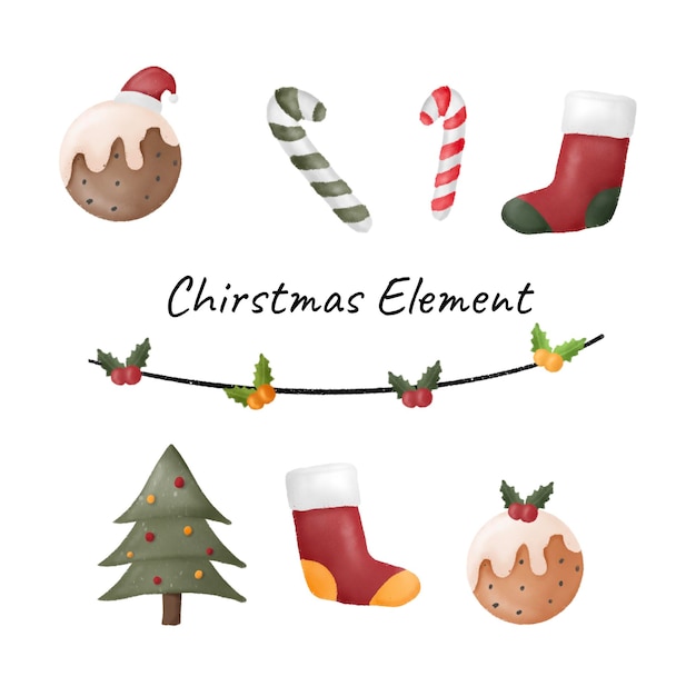 PSD una collezione di elementi natalizi tra cui un bastoncino di zucchero e altri oggetti
