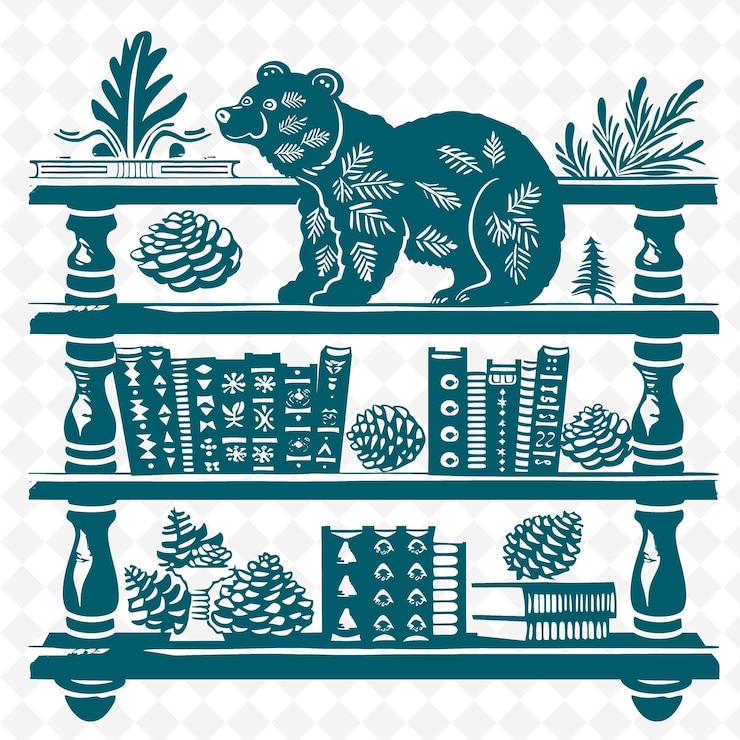 PSD a collection of christmas shelves with a bear and pine cones