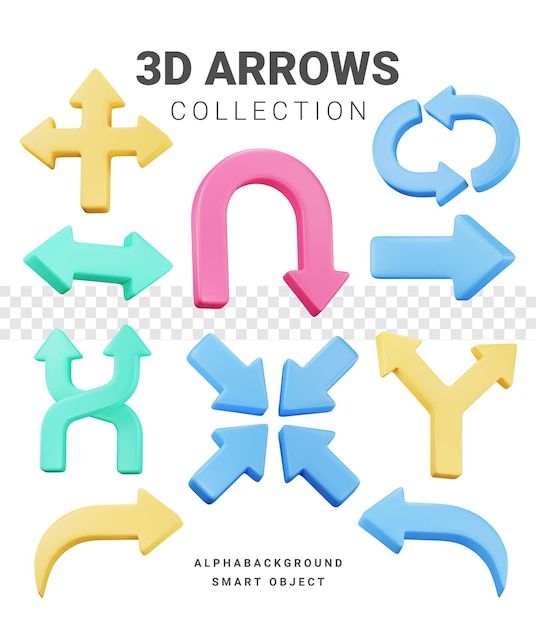 PSD collection of colorful 3d arrows