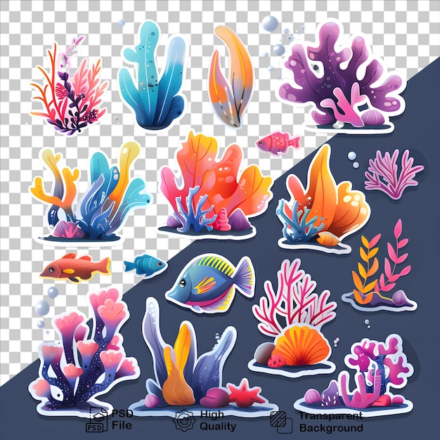 A collection of colorful corals isolated on transparent background