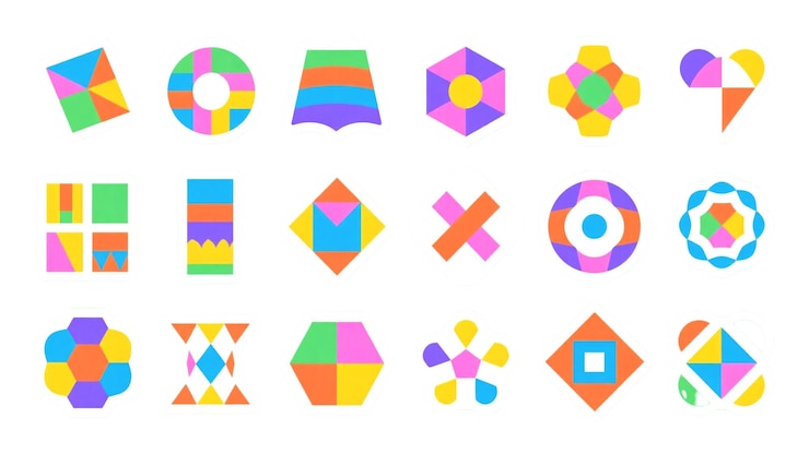 PSD collection of colorful geometric shape arrangements