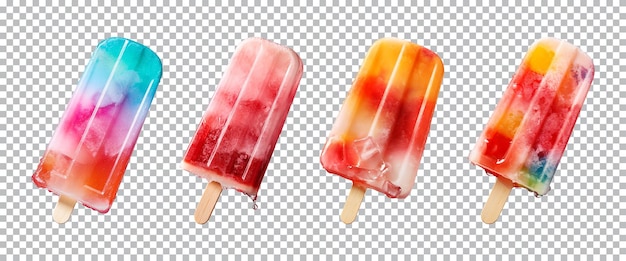 PSD collection of colorful ice popsicle lolly isolated on a transparent background