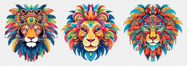 Collection of colorful lion head carnival artwork illustration designs