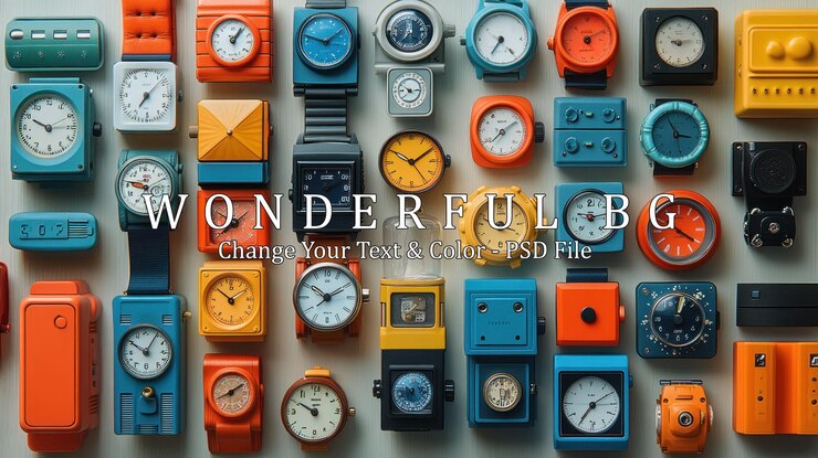 PSD a collection of colorful wristwatches arranged in a grid pattern on a white background