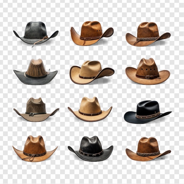 Collezione di cappello da cowboy sfondo di trasparenza psd