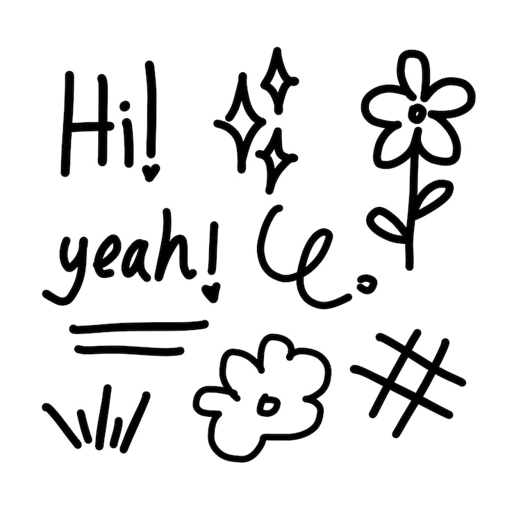 PSD collection of cute hand-drawn doodles and florals for social media and print