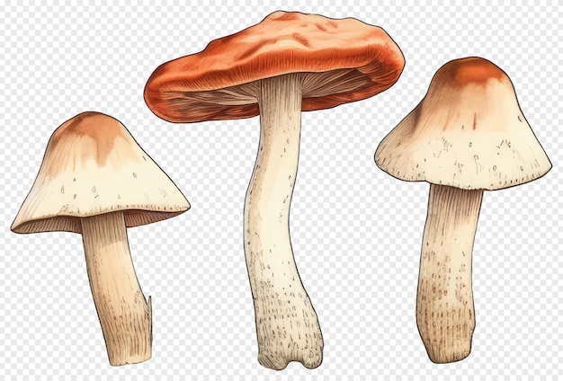 PSD una raccolta di ritaglio png illustrazione colorata di funghi arrugginiti