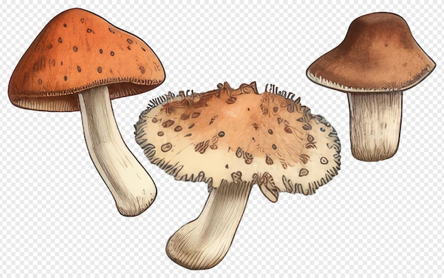 PSD una raccolta di ritaglio png illustrazione colorata di funghi arrugginiti