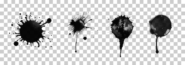 Collection of detailed ink splats isolated on transparent background png psd