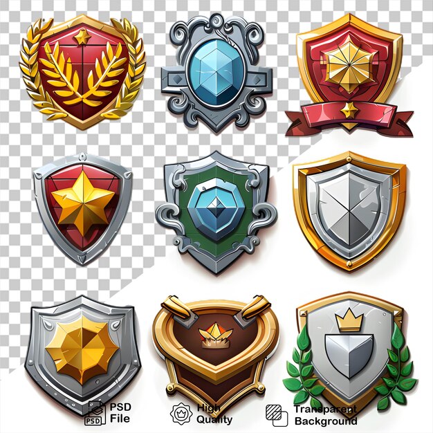 PSD a collection of different colored shield crests with different colors and shapes with transparent ba