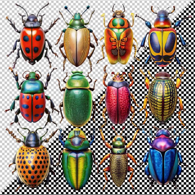 PSD collection of different colors beetle on transparent background