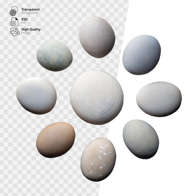 PSD collection of different stones on transparent background