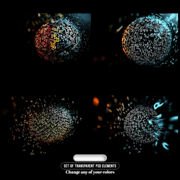 PSD collection of digital splash series backdrop of numbers gradients and fractal elements