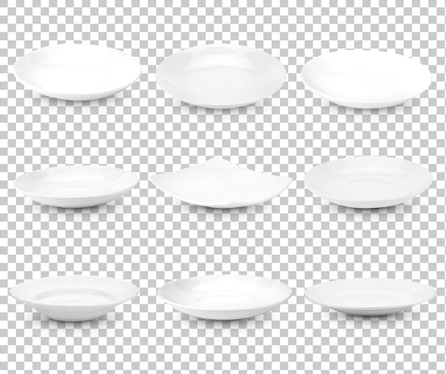 白い背景に分離されたコレクションの空の白いプレート