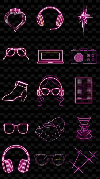 PSD collection of fashion icons with a 16 bit pixel arcane style png iconic y2k shape art decorative