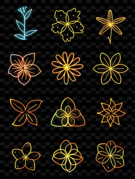 PSD collezione di icone floreali con luce pulsante al neon in neon set png iconic y2k shape art decorative