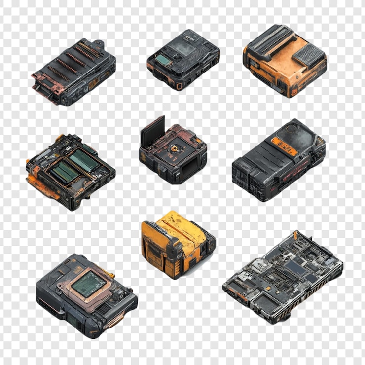 PSD collection of futuristic tech gadgets isometric 3d render