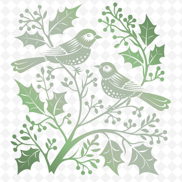 PSD a collection of green and white birds with a pattern of leaves and flowers