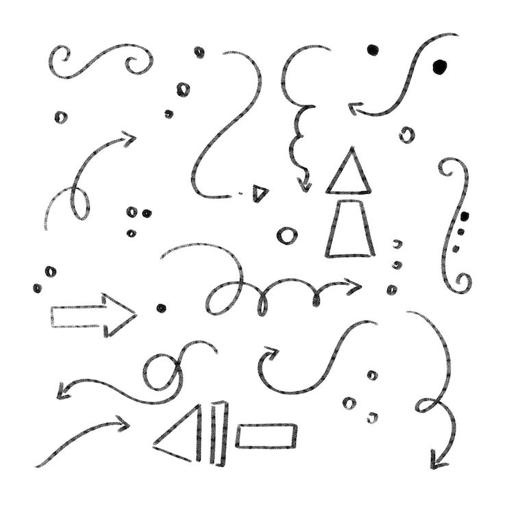 PSD 手描きの矢印ドゥードルデザイン要素のコレクション