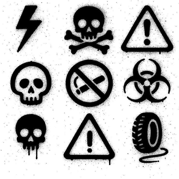 PSD collection of hazard and warning symbols