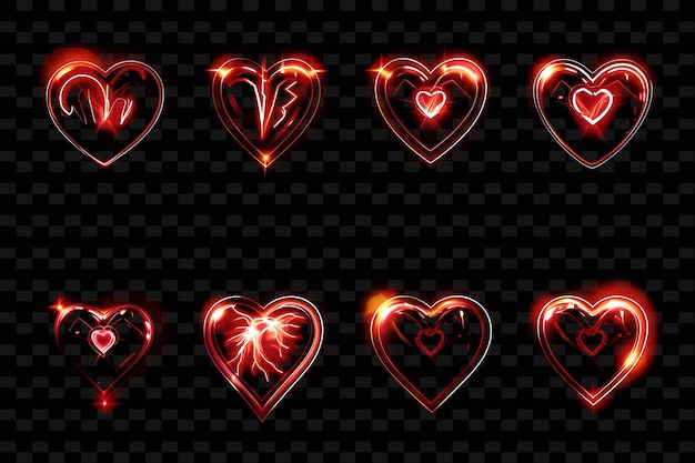 Collection of heart icons with gentle neon effect in radian set png iconic y2k shape art decorativet