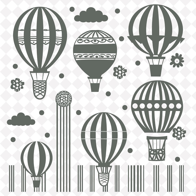 A collection of hot air balloons and a sky with a few clouds