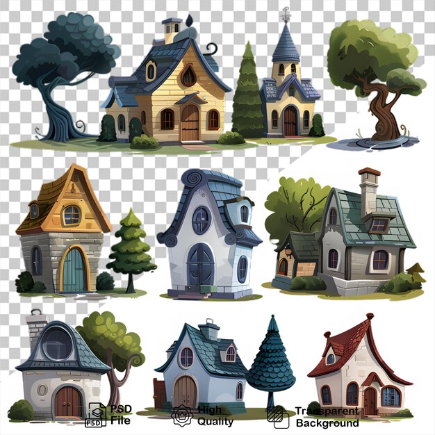 PSD a collection of houses that is on a transparent background with png file