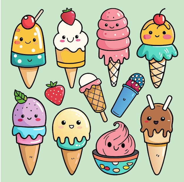 PSD a collection of ice creams with faces and faces