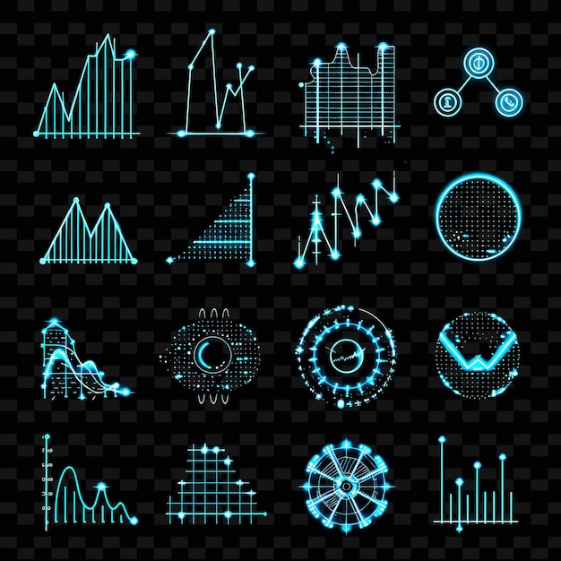 A collection of icons with a chart and arrows