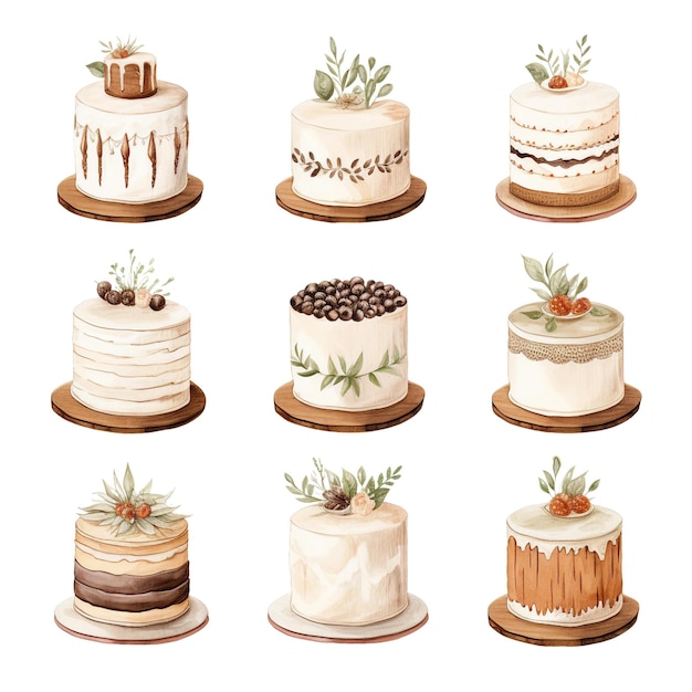 A collection of illustrations cakes