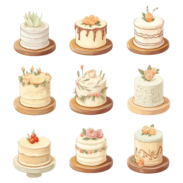 A collection of illustrations cakes