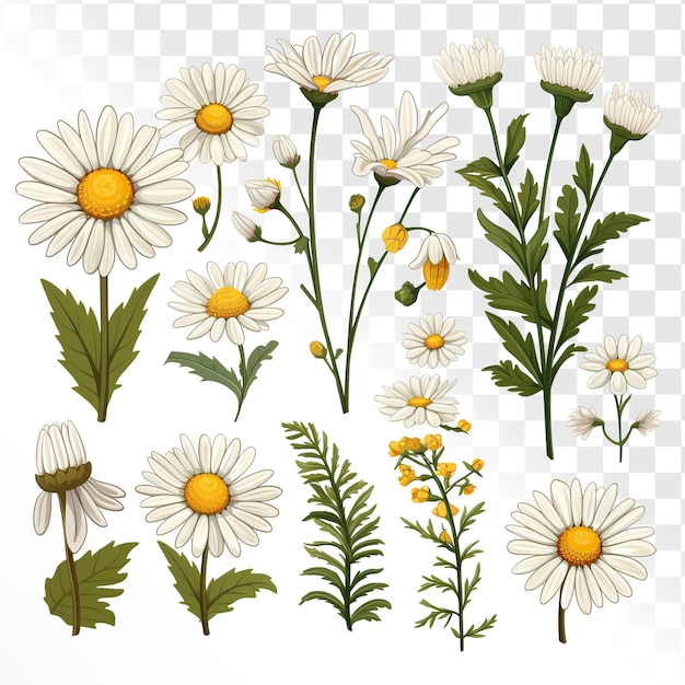 PSD collection of illustrations daisy transparent background