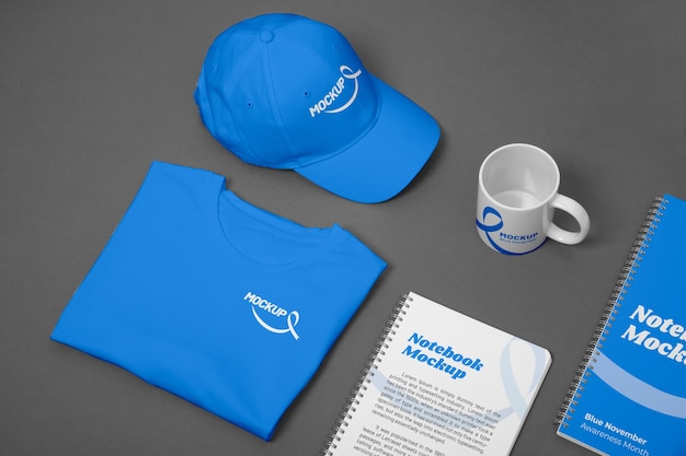 collection of items for blue november awareness