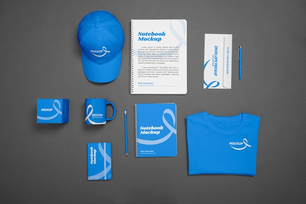 PSD collection of items for blue november awareness