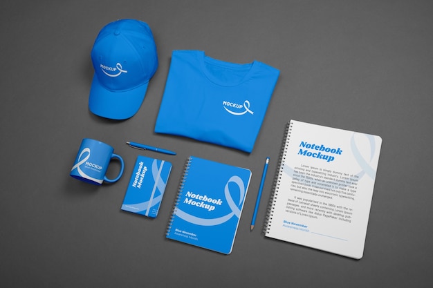 PSD collection of items for blue november awareness