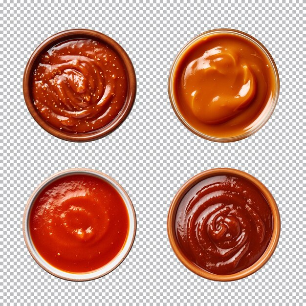 Raccolta di ketchup o salsa in una ciotola isolata su uno sfondo trasparente