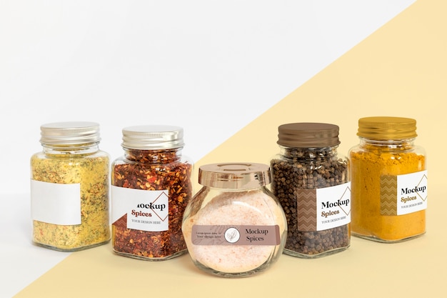 PSD collection of labeling jars with spices
