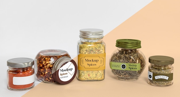 PSD collection of labeling jars with spices