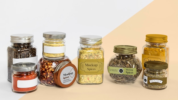 PSD collection of labeling jars with spices