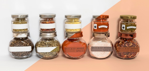 collection of labeling jars with spices