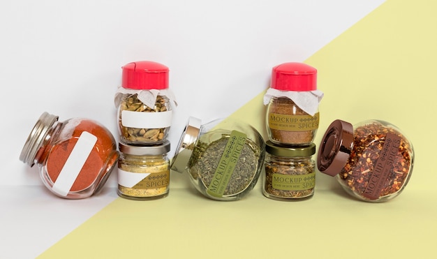 PSD collection of labeling jars with spices