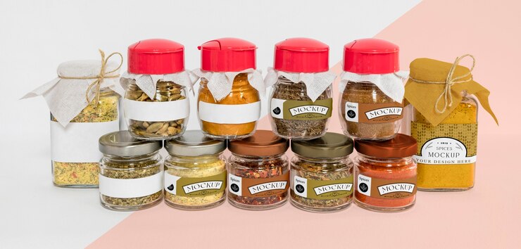 PSD collection of labeling jars with spices