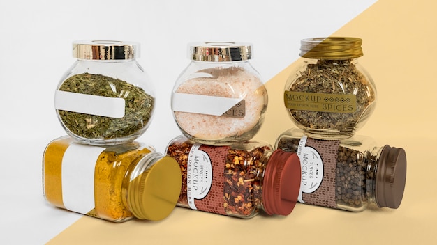 PSD collection of labeling jars with spices