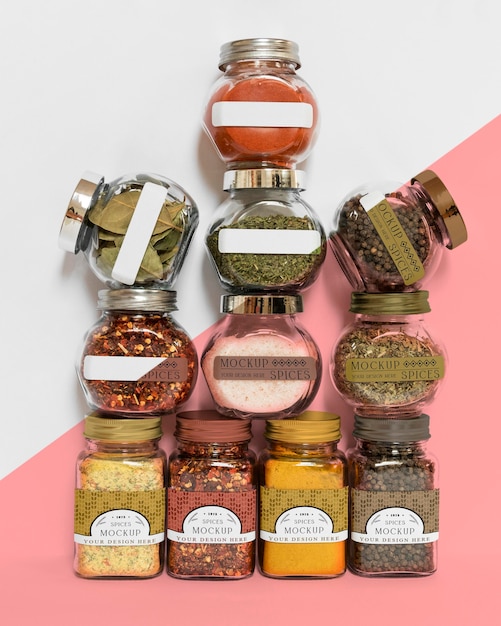 collection of labeling jars with spices